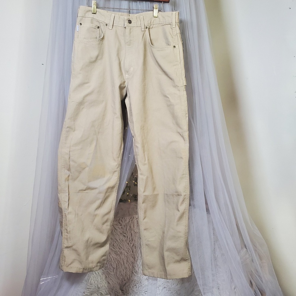 CARHARTT Men Size 36 Tan Cargo Utility Chino Pants Loose Fit Actual 35x32 Safari